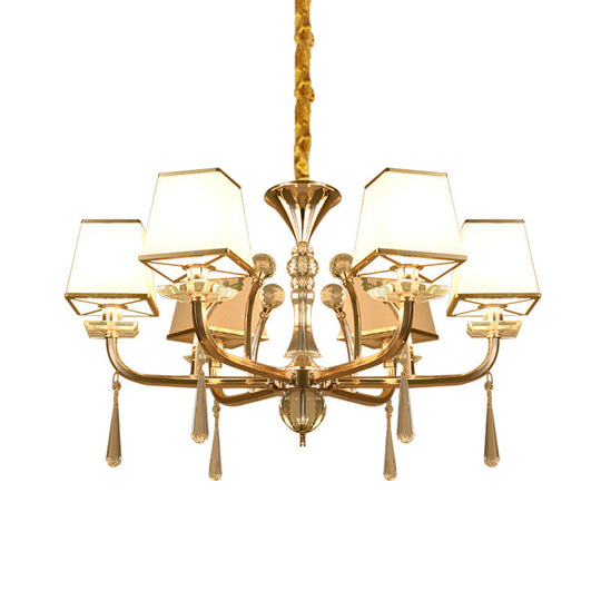 Contemporary 6-Head White Glass Chandelier - Pyramid Bedroom Pendant With Crystal Accents