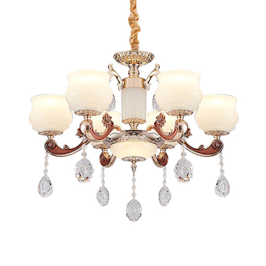 Simplicity Bud Pendant 6-Bulb Chandelier in Champagne with Milkglass Crystal Lighting