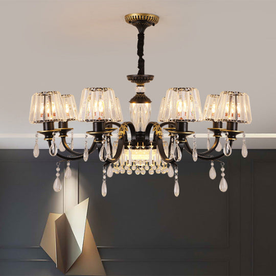 Black Glass Cone Ceiling Chandelier - Simplicity with Clear Crystal Pendant Light