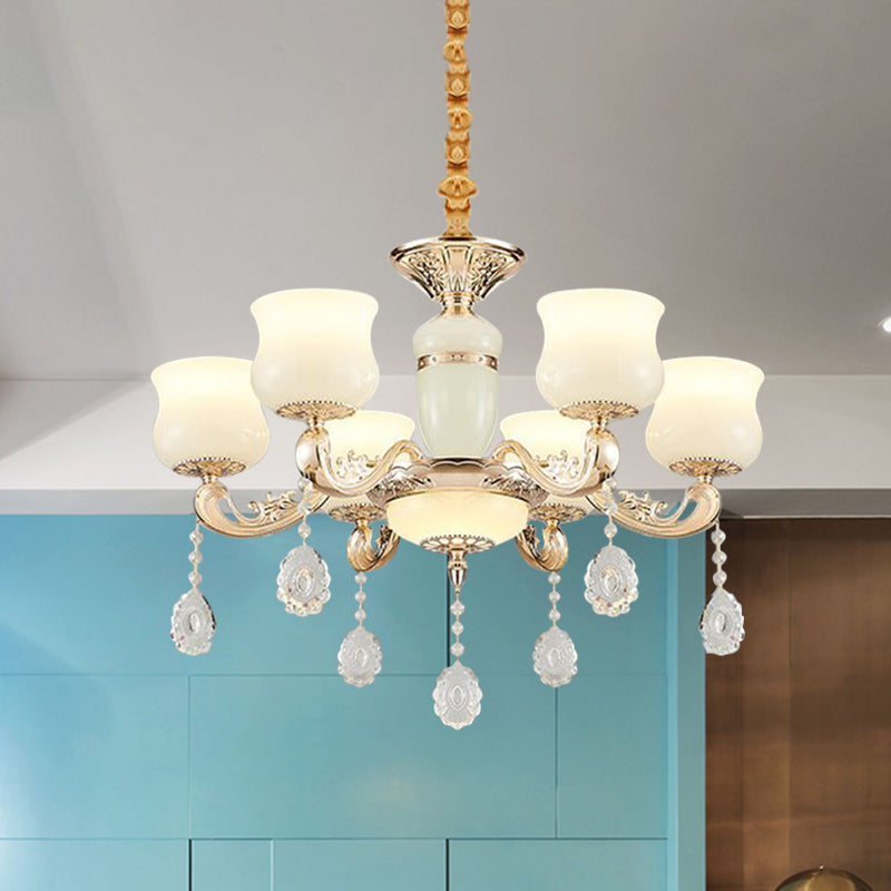 Modern Jade Bud Crystal Chandelier - 6-Light Gold Ceiling Lamp for Bedroom
