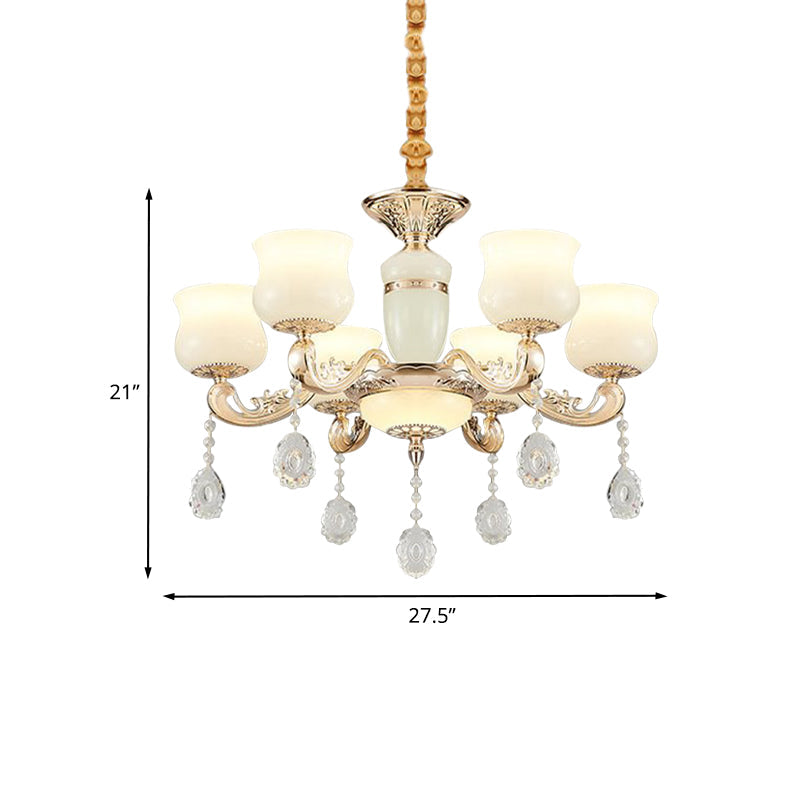Modern Gold Jade Bud Chandelier - 6-Light Crystal Ceiling Lamp For Bedroom