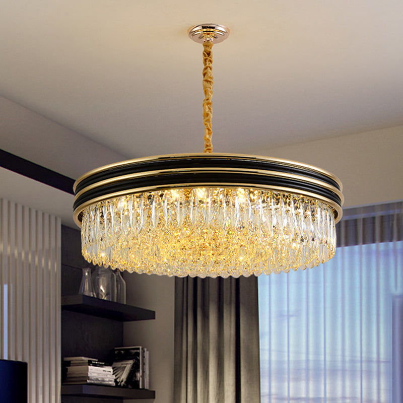 Minimalist Black and Gold Ring Crystal Pendant Chandelier - 11 Heads for Living Room Ceiling