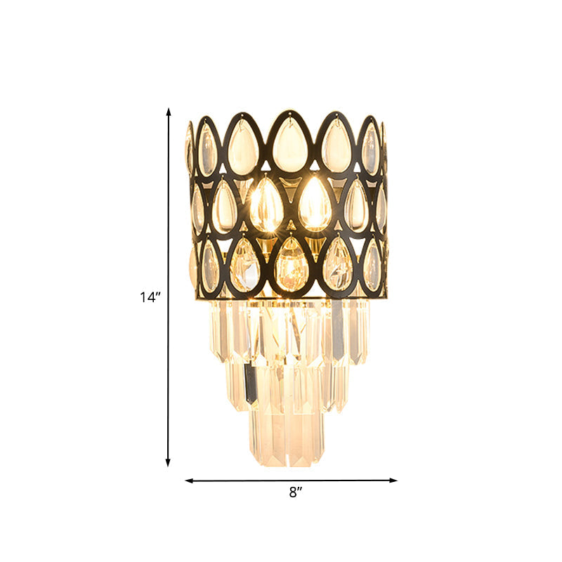 Minimalist 3-Bulb Crystal Wall Sconce In Black For Living Room
