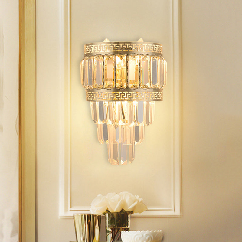 Contemporary Gold Crystal 3-Head Bedroom Wall Sconce Light