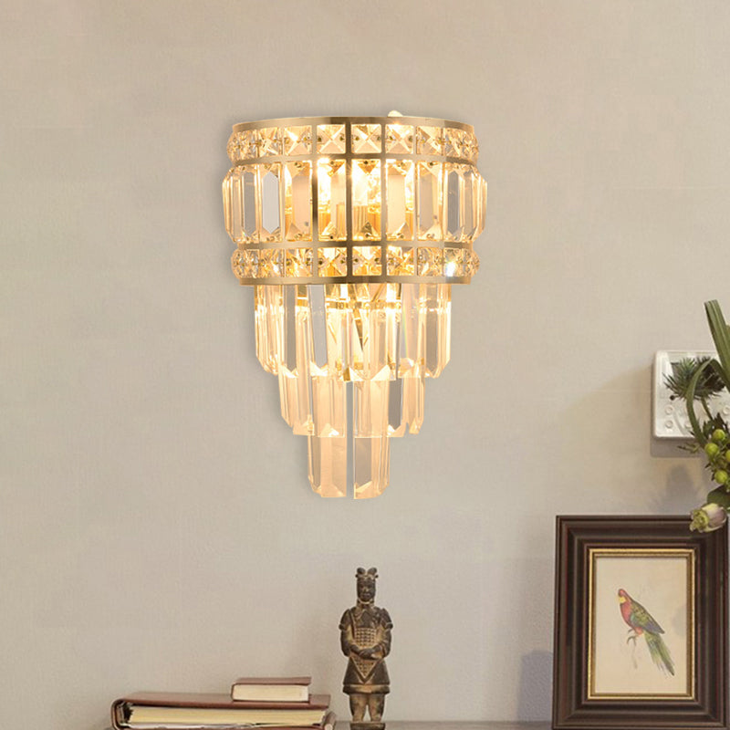 Minimalist Gold Wall Lamp - Clear Crystal 3-Light Layered Fixture