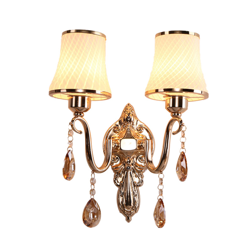 Minimalist Opal Glass Brass Wall Sconce With Crystal Accents