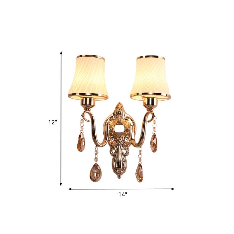 Minimalist Opal Glass Brass Wall Sconce With Crystal Accents