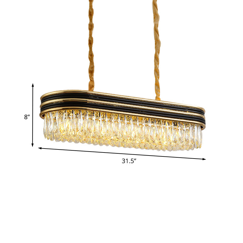 10-Light Crystal Pendant Island Ceiling Light In Black And Gold - Simplicity Oblong Design