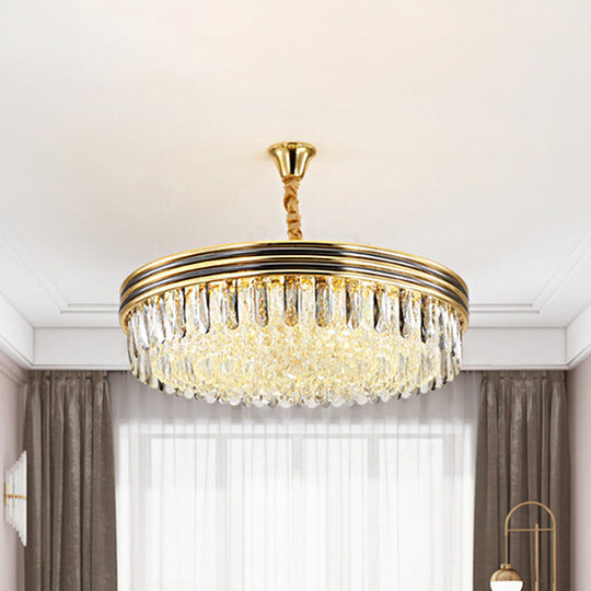 Loop Crystal Block Ceiling Chandelier With 14 Bulbs - Elegant Gold Hanging Light For Living Room