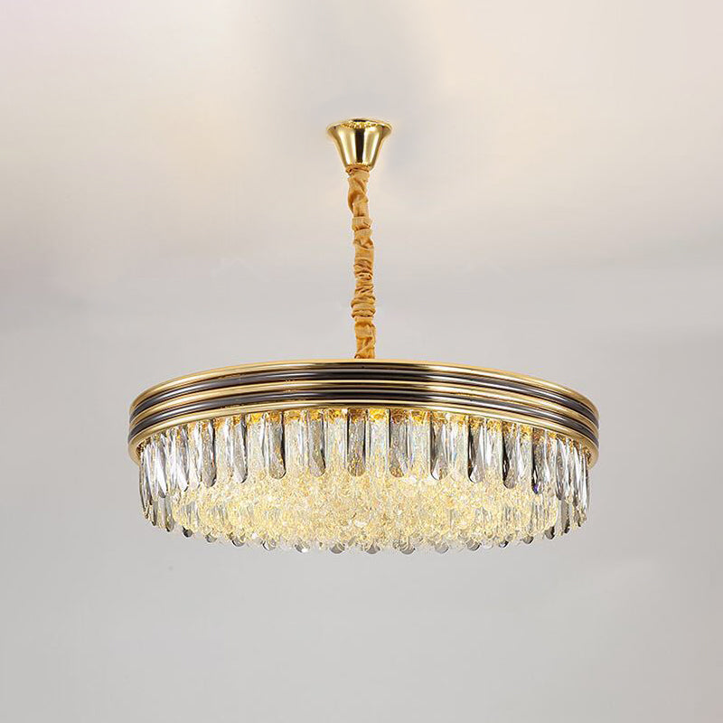 Loop Living Room Ceiling Chandelier: Elegant Crystal Block Design with 14 Bulbs in Gold Finish