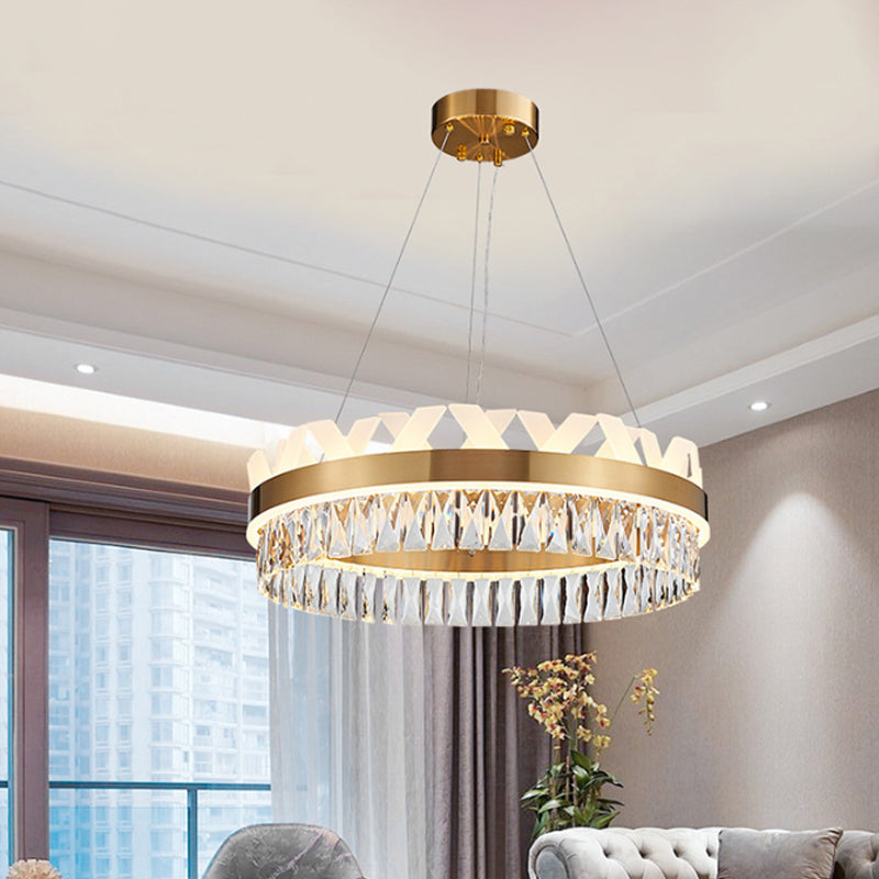 Contemporary Gold LED Chandelier with Clear Crystal Halo Ring - Pendant Ceiling Light