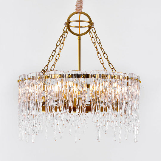Simple Gold Melting Ice 8-Bulb Crystal Chandelier – Elegant Living Room Ceiling Fixture