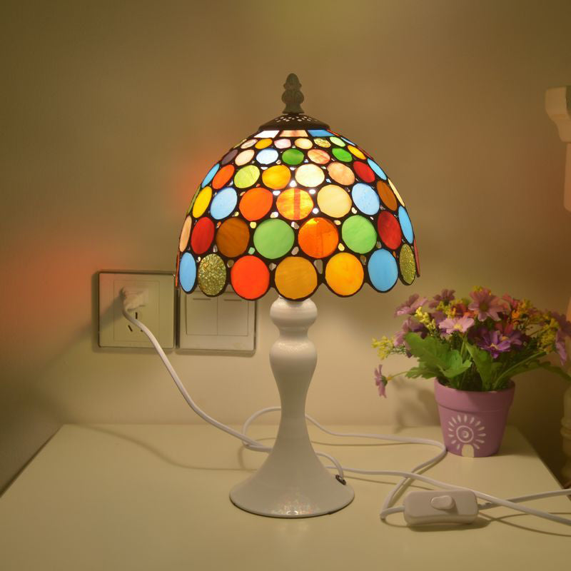 Tiffany Stained Glass Table Lamp - Elegant Single-Bulb Nightstand Light In White