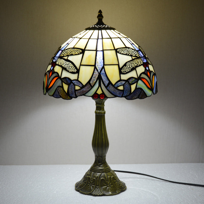 Bronze Dragonfly Tiffany Night Light Table Lamp With Hand-Cut Glass For Bedside