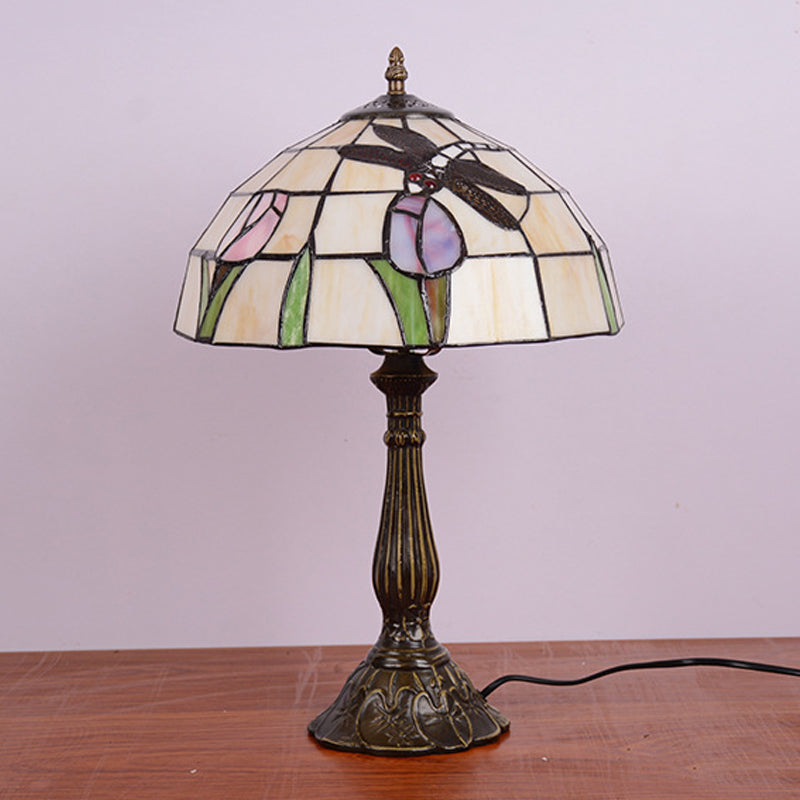 Tiffany Dragonfly Nightstand Lamp With Colorful Bowl Shade
