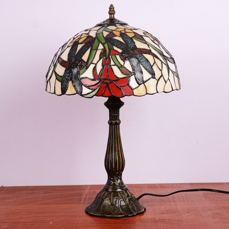 Tiffany Stained Glass Dragonfly Table Lamp - Bronze Nightstand Light