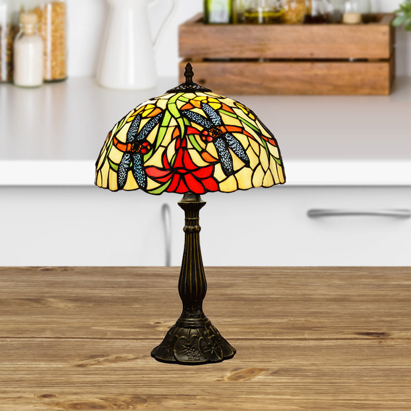 Tiffany Stained Glass Dragonfly Table Lamp - Bronze Nightstand Light