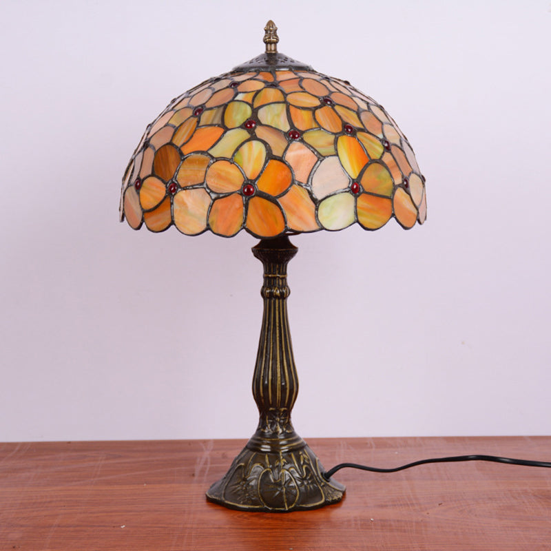 Baroque Bronze Table Lamp With Blossom Stained Glass Shade - Elegant Night Light For Living Room