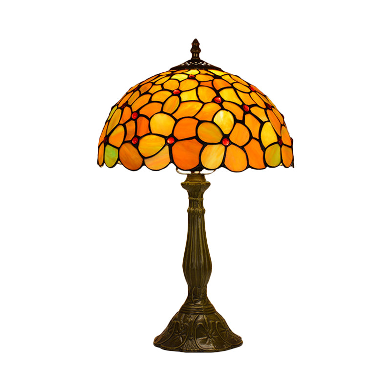 Baroque Bronze Table Lamp With Blossom Stained Glass Shade - Elegant Night Light For Living Room