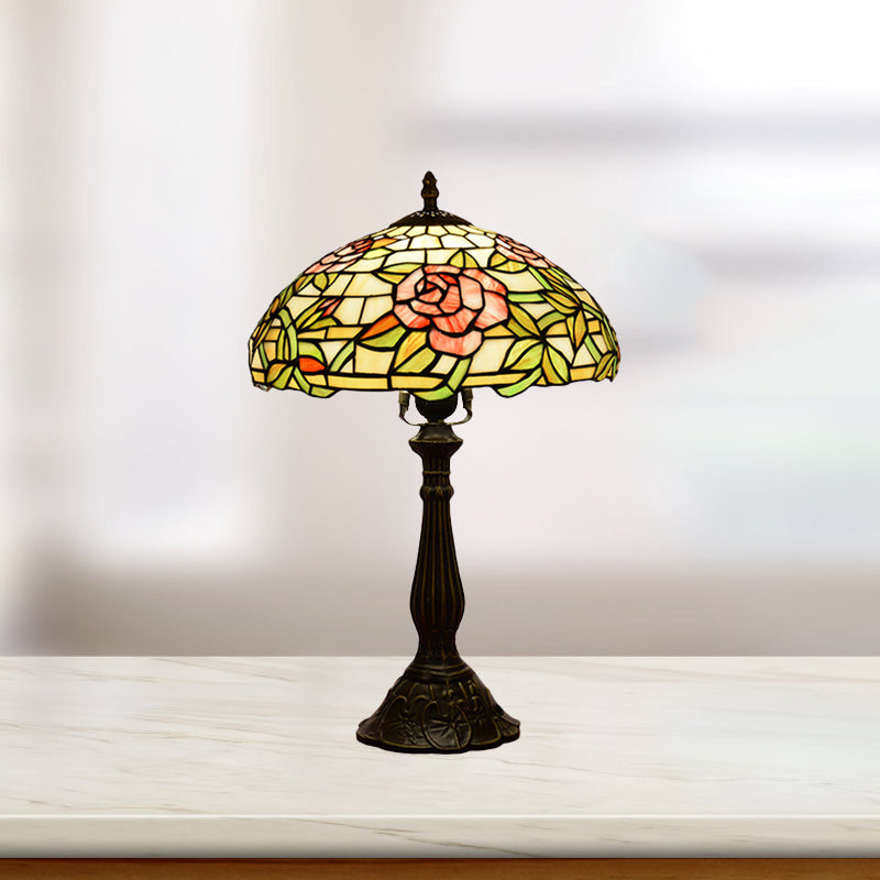 Bella - Tiffany Stained Glass Night Stand Lamp: Rose Pattern Table Lighting
