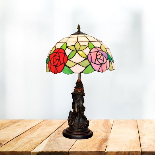 Penelope - Bronze Beauty Nightstand Light Tiffany Table Lamp - Floral Pink/Purple