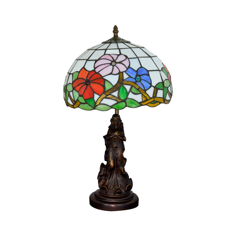 Penelope - Bronze Beauty Nightstand Light Tiffany Table Lamp - Floral Pink/Purple