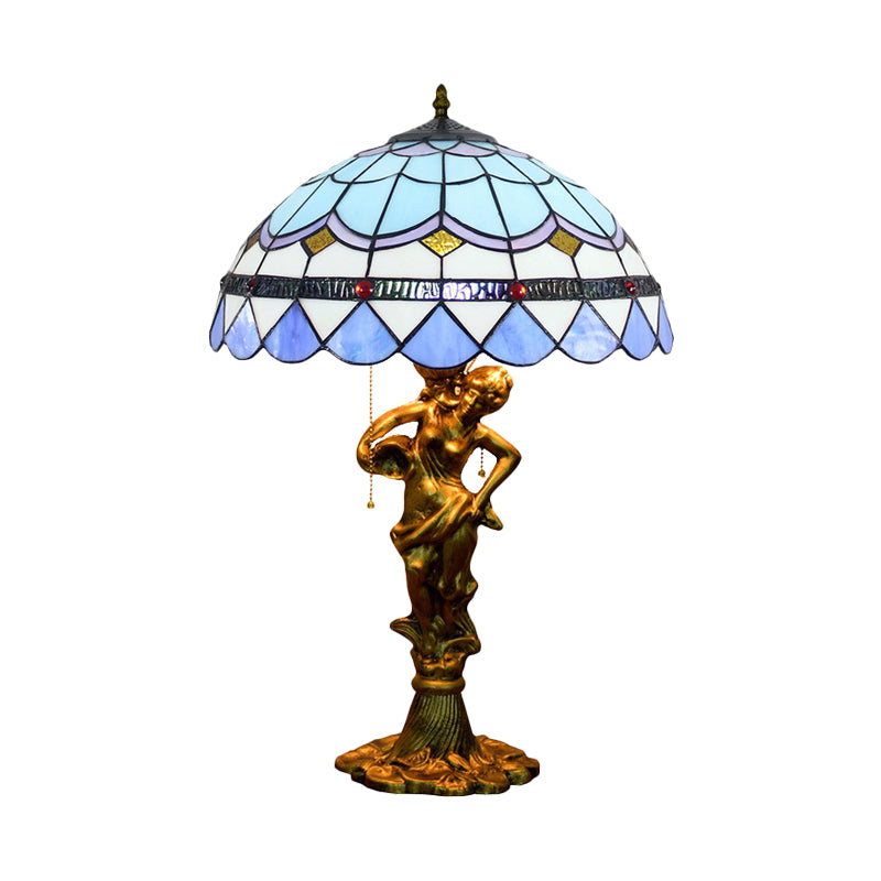 Mediterranean Cone/Dome Pull Chain Night Light With Stunning Glass Table Lighting