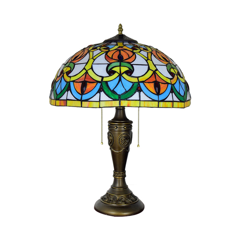 Mara - Bronze Pull Chain Table Lamp with Stained Art Glass Shade