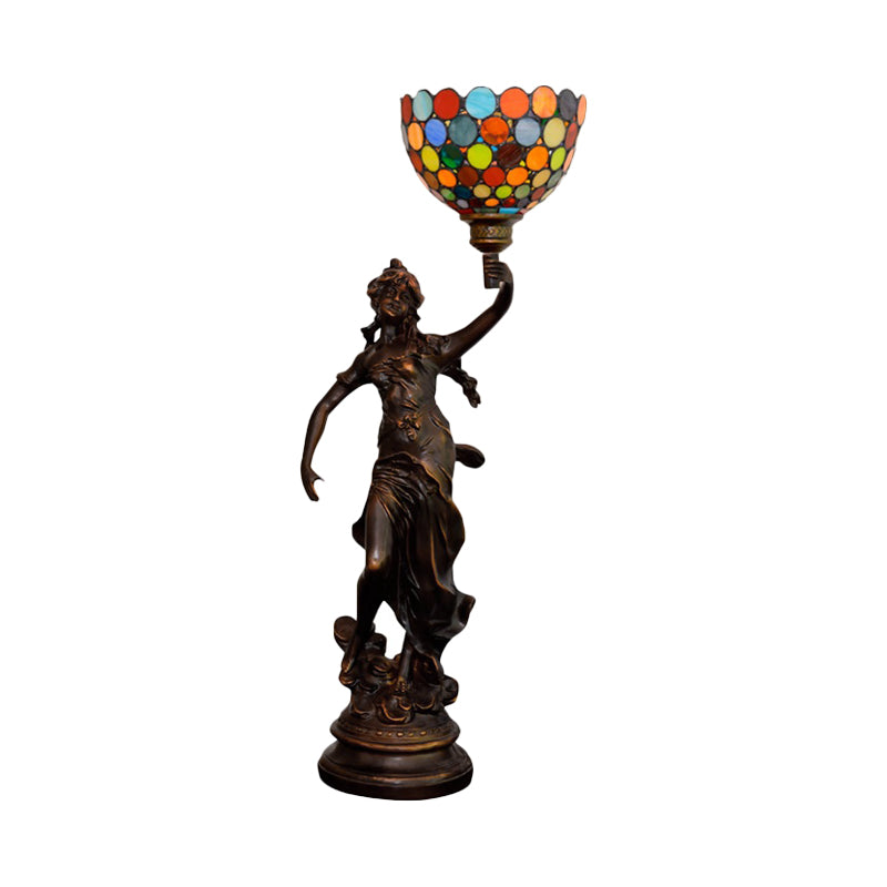 Woman Holding Torch Tiffany Stained Glass Coffee Night Lamp