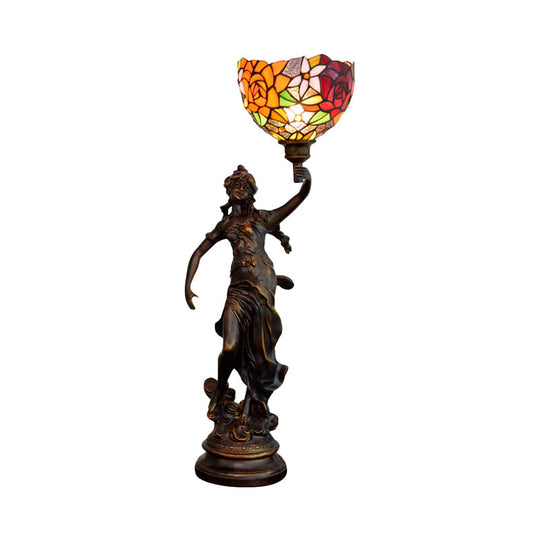 Clara - Tiffany Table Lighting in Bronze with Angel Statue Night Stand Light -