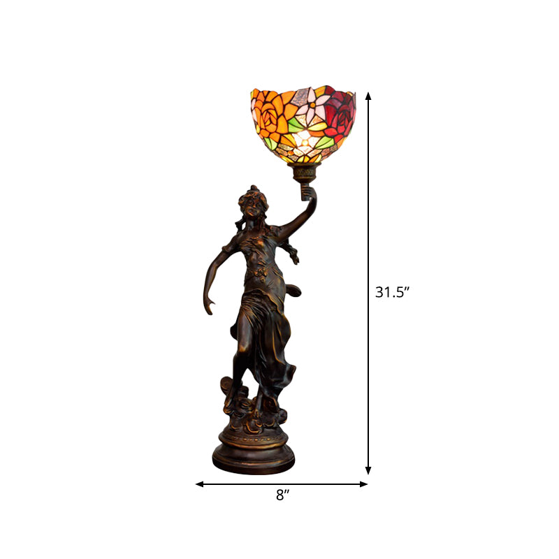 Clara - Tiffany Table Lighting in Bronze with Angel Statue Night Stand Light -