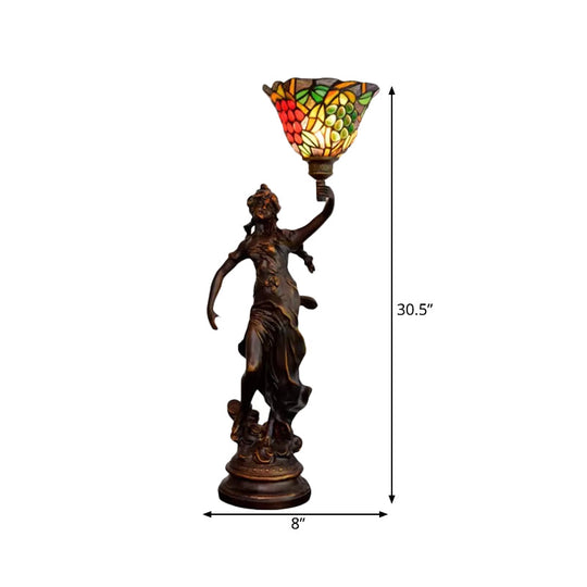 Clara - Tiffany Table Lighting in Bronze with Angel Statue Night Stand Light -