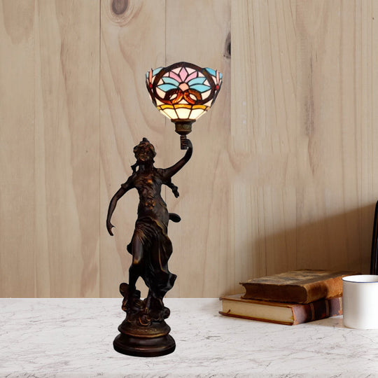 Victorian Style Bronze Women Sculpture Night Lamp - Elegant 1 Head Resin Table Light With