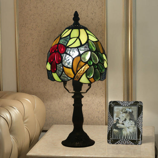 Stefania - Tiffany Dome Table Light Tiffany Hand Cut Glass 1 Light Dark Coffee Grape Patterned Desk Lamp