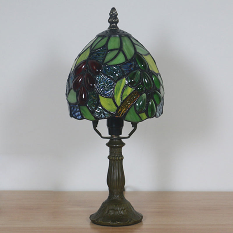 Stefania - Tiffany Dome Table Light Tiffany Hand Cut Glass 1 Light Dark Coffee Grape Patterned Desk Lamp