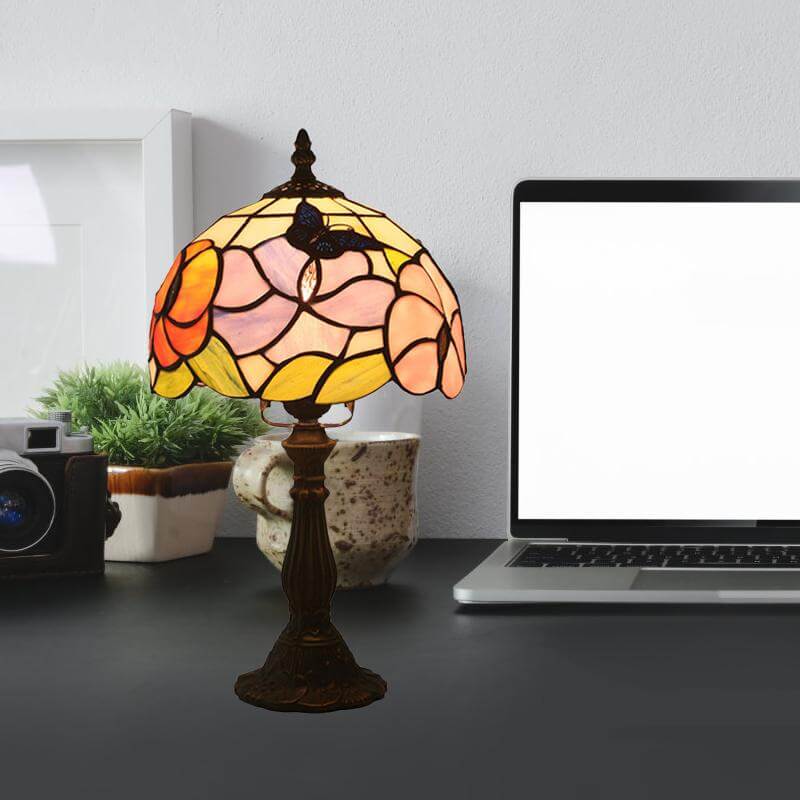 Mediterranean Bronze Hand-Cut Glass Bedside Lamp With Petal Pattern