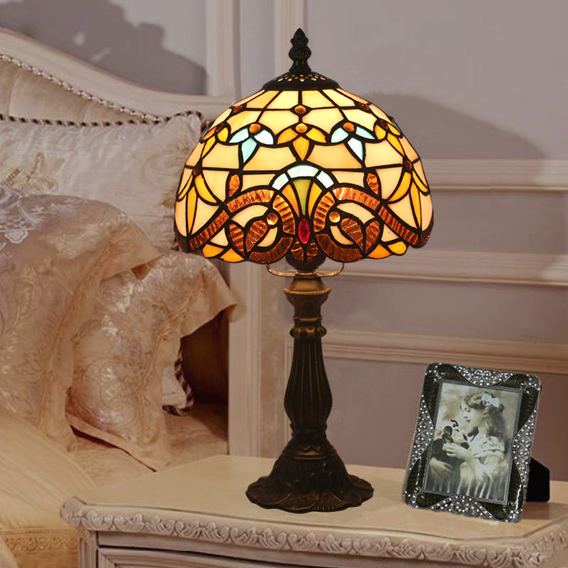 Tiffany Art Glass Night Lamp - Bowl Shaped Stained Table Lighting In Yellow/Blue Yellow