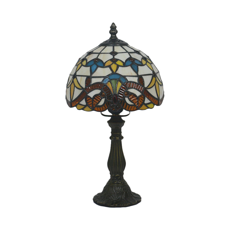 Tiffany Art Glass Night Lamp - Bowl Shaped Stained Table Lighting In Yellow/Blue