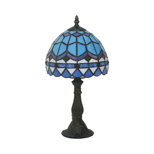 Tiffany Art Glass Night Lamp - Bowl Shaped Stained Table Lighting In Yellow/Blue