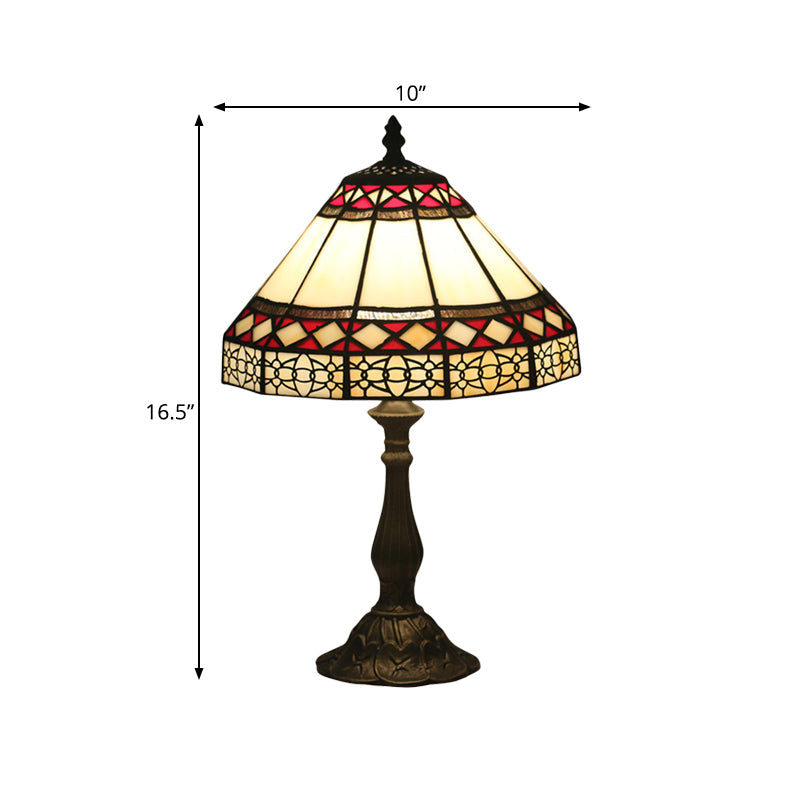 Julie - Bronze 1 Light Task Lighting Mission Conical Stained Art Glass Diamond Patterned Night Table Lamp in Bronze