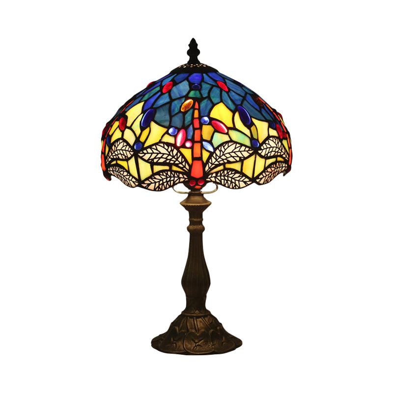 Baroque Dragonfly Task Lamp - Hand Cut Glass Night Table Light With Bronze Finish For Bedroom