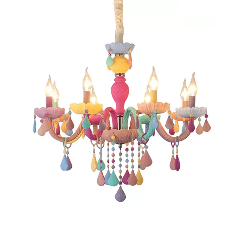 Crystal Decorated Kids Chandelier: Multi-Color Hanging Light For Kindergarten