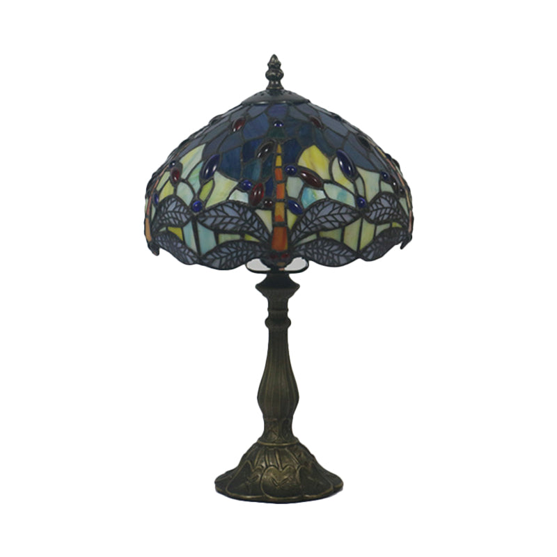 Baroque Dragonfly Task Lamp - Hand Cut Glass Night Table Light With Bronze Finish For Bedroom