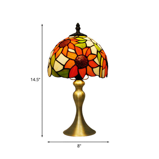 Sunflower Stained Glass Tiffany Table Lamp With Brass Base