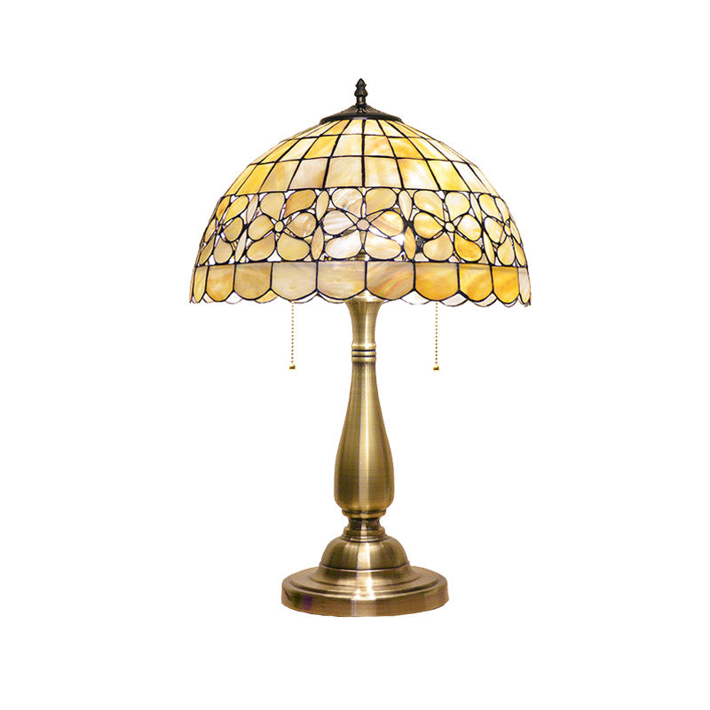 Giulia - Gold Gold Scalloped Bowl Nightstand Lamp Tiffany 2 Lights Shell Table Lighting with Pull Chain Switch