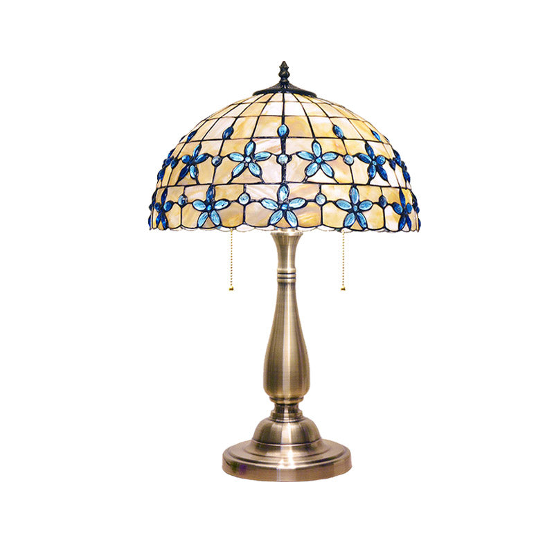Caterina - Jewel Petals Night Stand Light: Tiffany-Style Shell Lamp with 2 Heads