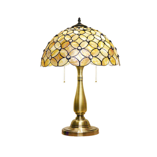 Baroque Gold Pull-Chain Table Lamp With Crisscrossed Flower Shell Shade - Set Of 2 For Living Room