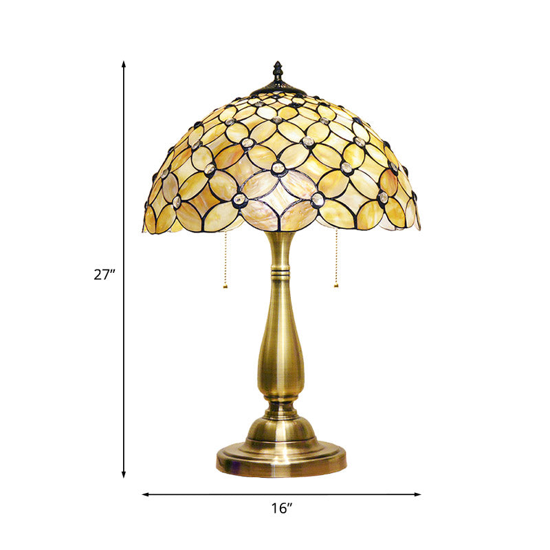 Megrez - Baroque 2 Bulbs Living Room Night Lamp Baroque Gold Pull-Chain Table Lighting with Crisscrossed Flower Shell Shade
