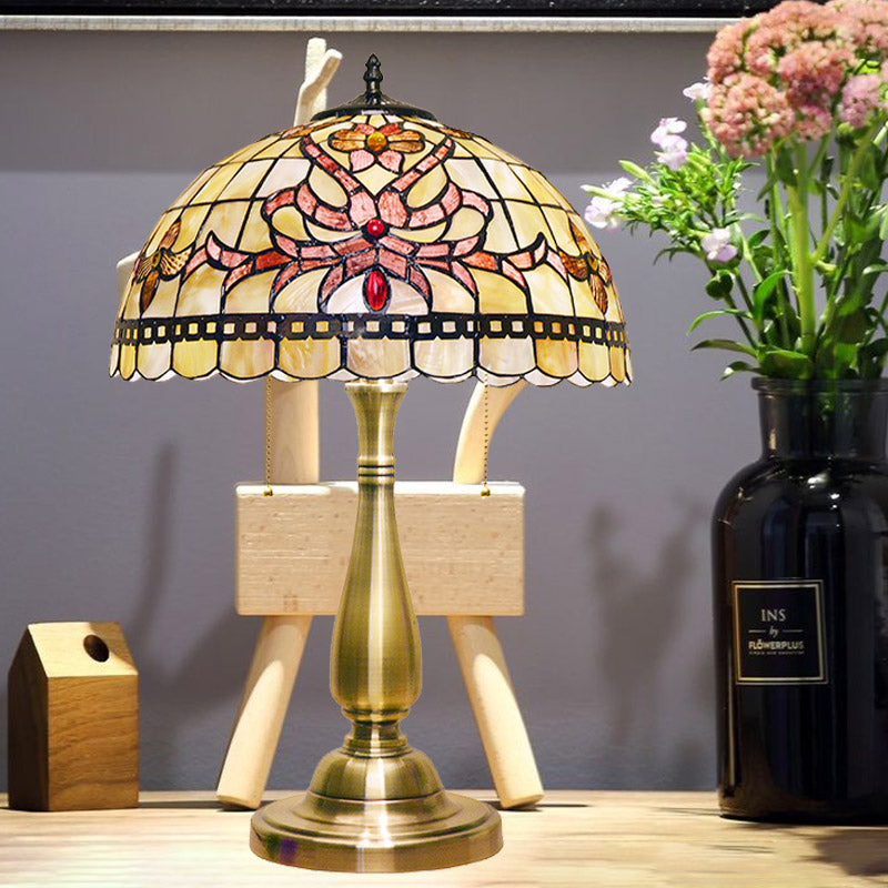 Lucy - Floral Table Light: Vintage Shell Lamp in Brushed Gold