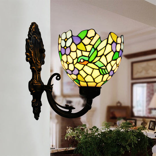 Bronze Baroque Flower Sconce With Hand Cut Glass - Swirl Arm Wall Mounted Lighting